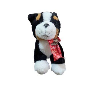 Black Puppy Love Plush Dog  Bow  - 12  Black/White With Tan Spots stuffed animal
